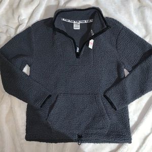 VS PINK Gray Sherpa Half Zip Pullover